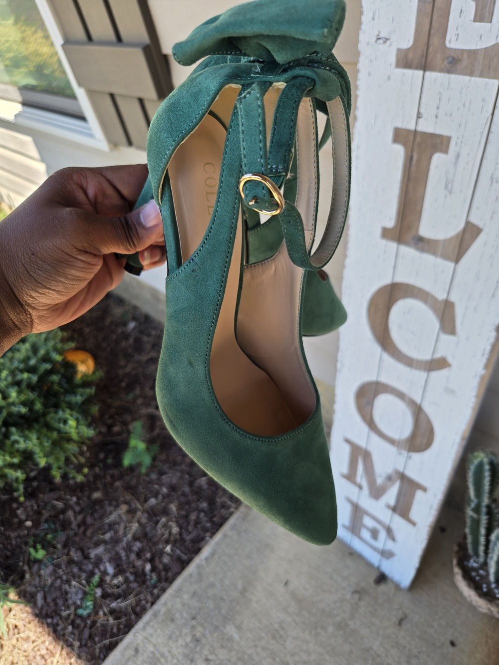 Cole Haan Emerald Green Suede Pointed-Toe Ankle Strap Pumps